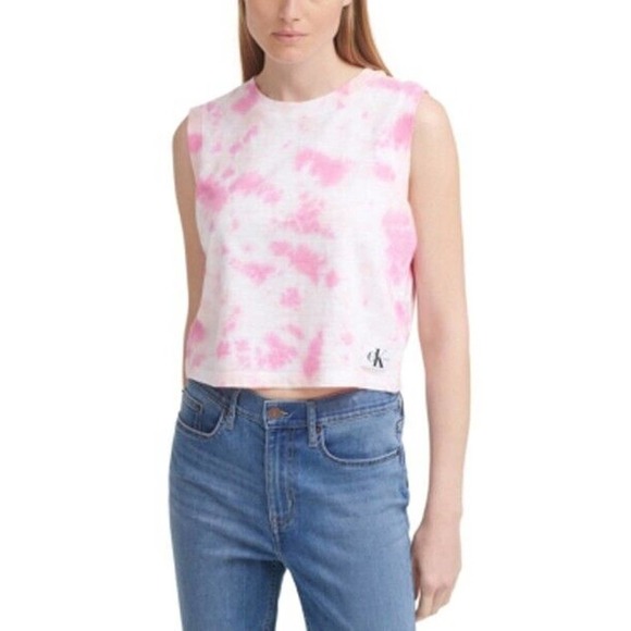 JR675 Calvin Klein Jeans Light Rose Galaxy Tie-Dyed Tank Top Size S - Picture 1 of 1